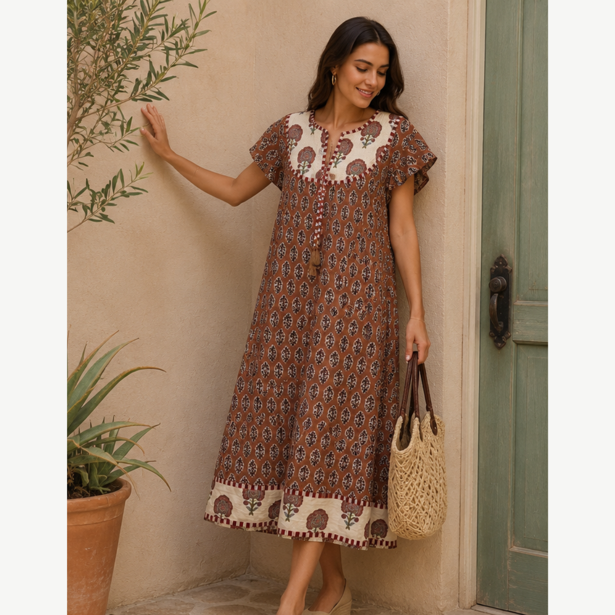 Vestido Marrón Estampado Olympia