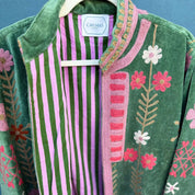 Green Pink Velvet Kimono