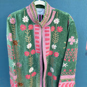 Green Pink Velvet Kimono