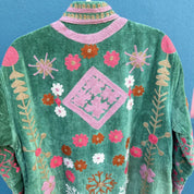 Green Pink Velvet Kimono