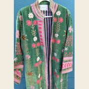 Green Pink Velvet Kimono