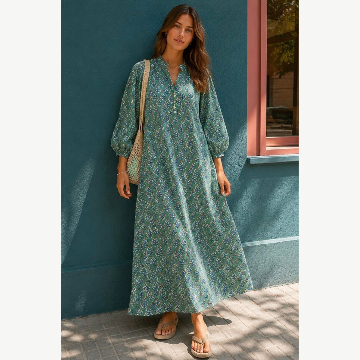 Vestido Verde Petroleo Estampado