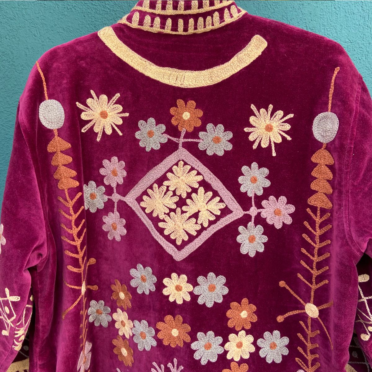 Bordeaux Beige Velvet Kimono