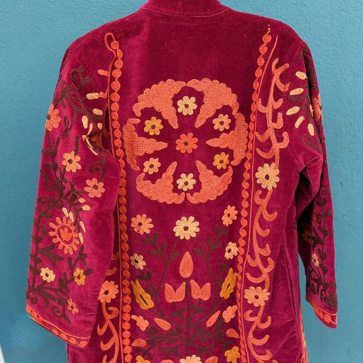 Burgundy 3/4 Velvet Kimono