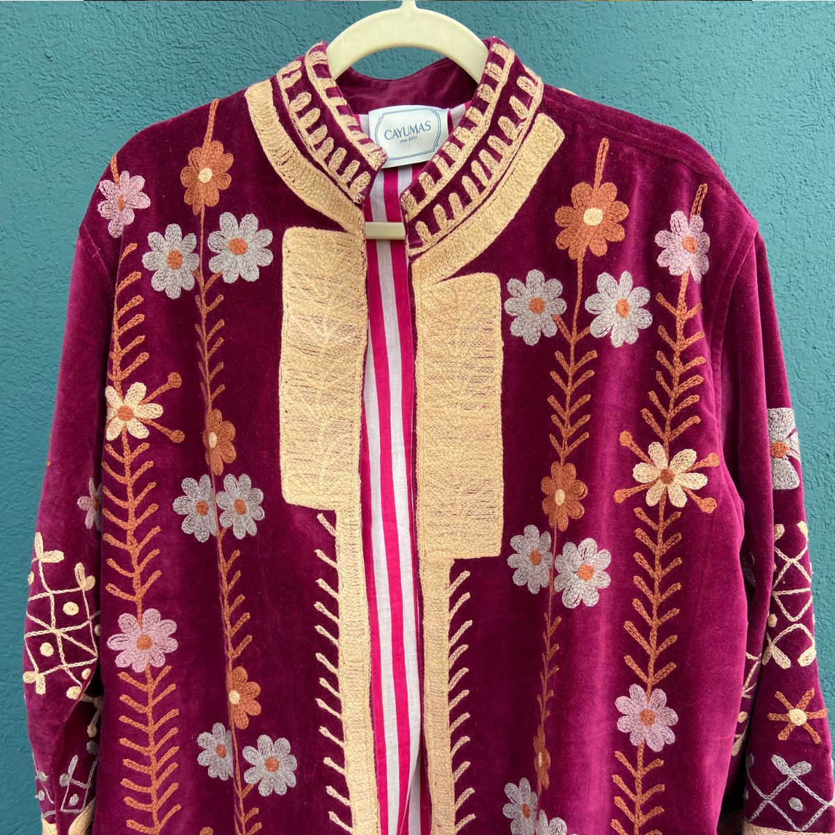 Bordeaux Beige Velvet Kimono