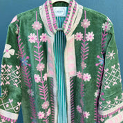 Green Beige Velvet Kimono