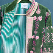 Green Beige Velvet Kimono