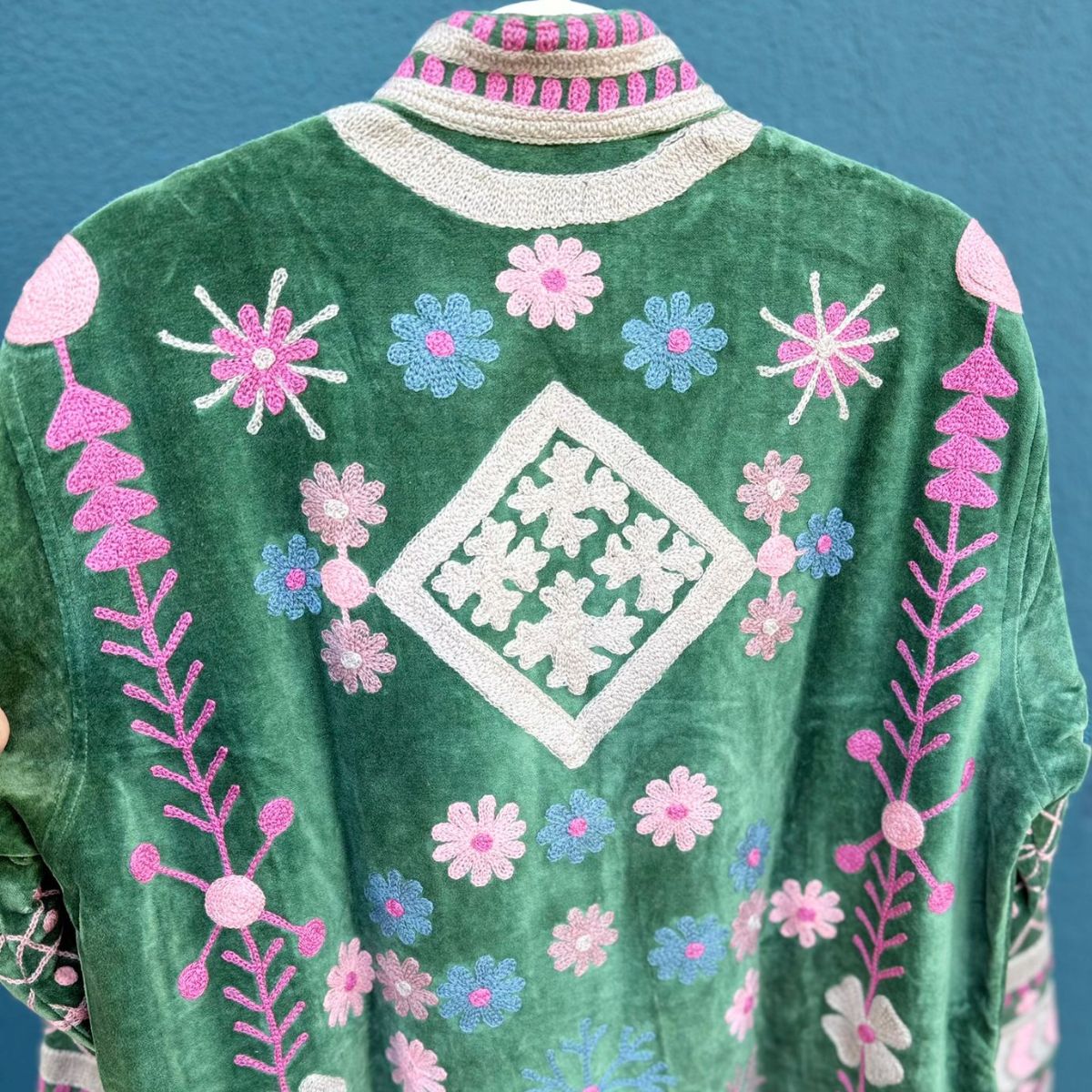 Green Beige Velvet Kimono
