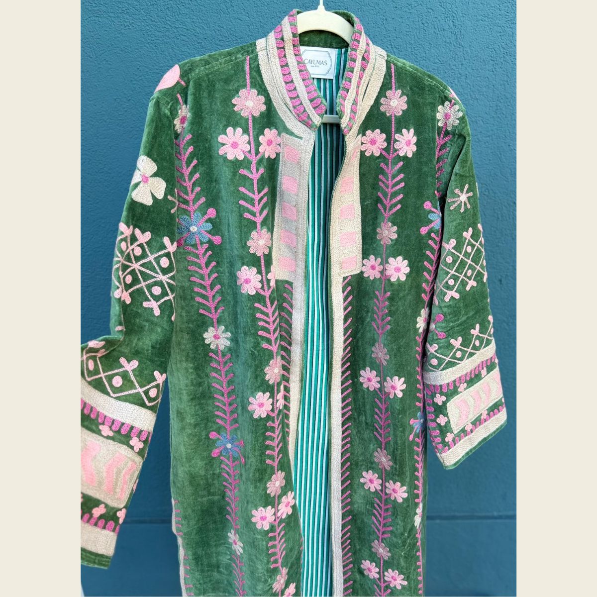 Green Beige Velvet Kimono