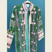 Green Beige Velvet Kimono