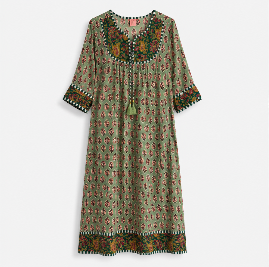 Vestido Verde Estampado Canesú
