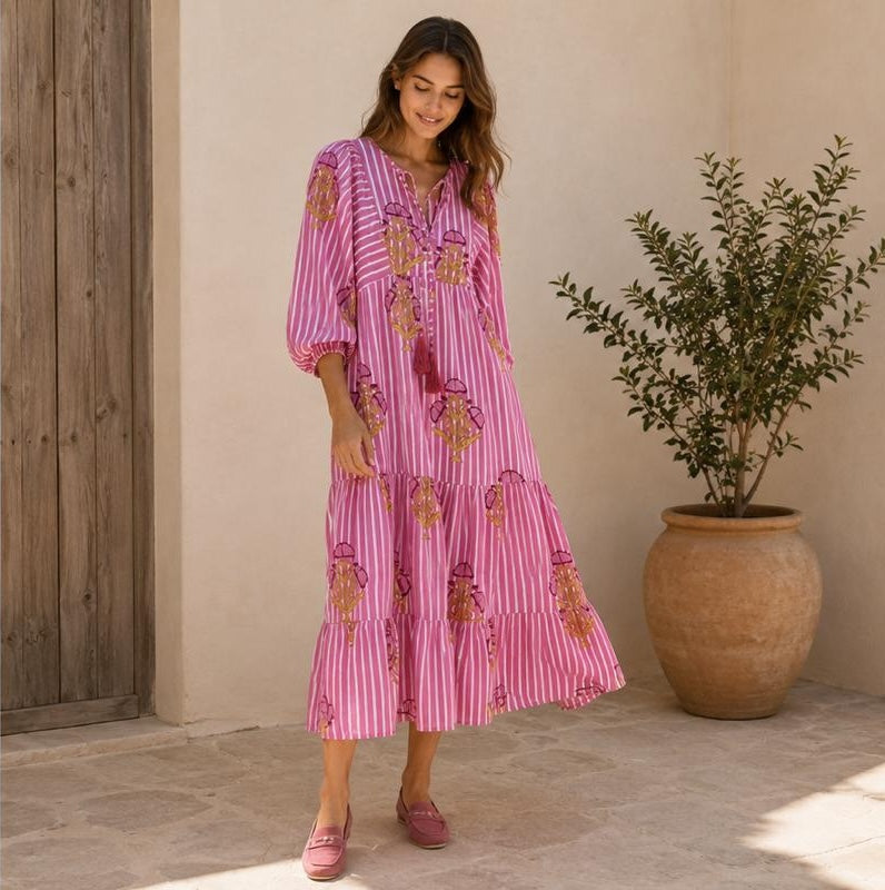 Vestido Rosa de Rayas